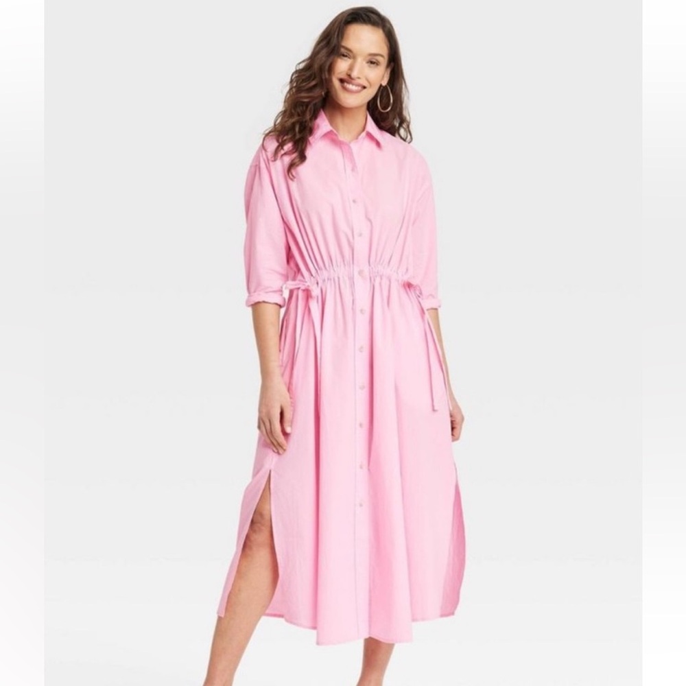 Universal Thread Cinch Waist Pink Shirt Dress